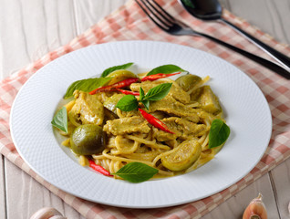 Wall Mural - Green curry spaghetti.