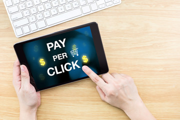 Wall Mural - finger click screen with pay per click word with keyboard on woo