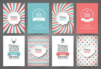 Set of brochures in vintage style. Vector design templates. Vintage frames and backgrounds.