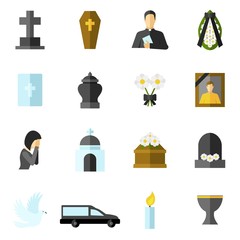 Wall Mural - Funeral Flat Icons Set