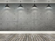 3d concrete room with ceiling lamps