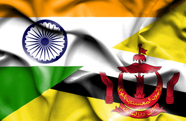 Waving flag of Brunei and India