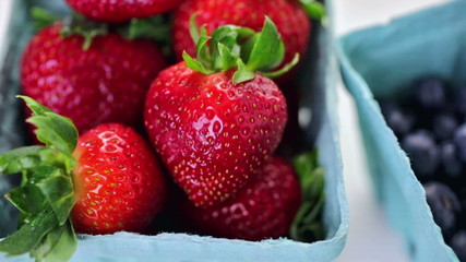 Wall Mural - Ingredients to make smoothie with plain yogurt and fresh berries on the table.
