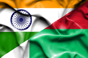 Waving flag of Madagascar and India