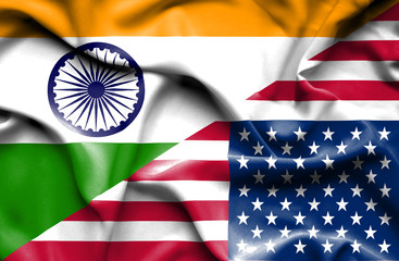 Waving flag of United States of America and India