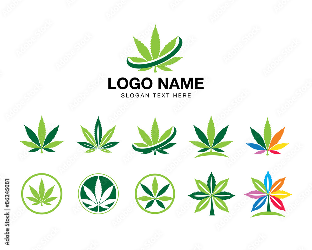 marijuana cannabis icon logo set - obrazy, fototapety, plakaty 