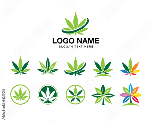 Cuadros en Lienzo marijuana cannabis icon logo set
