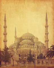 Poster - The Sultan Ahmed Mosque (Blue Mosque) is a historic mosque in Istanbul, Turkey. Added paper texture.