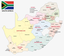 South Africa Administrative Map With Flag
