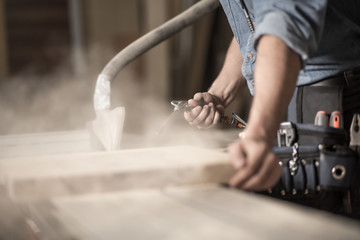 Wall Mural - Carpenter's hands working with wood