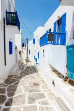 Traditional Street Of Mykonos Island In Greece