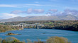 The Menai Suspension Bridge near Bangor, North Wales connects the Welsh mainland to the Isle of Anglesey. 
