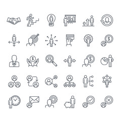 Wall Mural - Thin line icons set. Icons for business, management, finance, strategy, planning, analytics, banking, communication, social network, affiliate marketing.