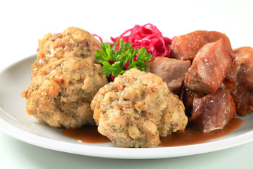 Poster - Roast pork with Tyrolean dumplings and red kraut