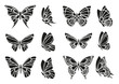 Set of black butterflies stencils
