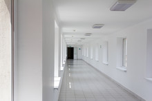 Corridor/ Long White Corridor In The Medical Polyclinic