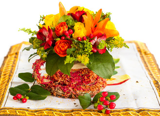 Wall Mural - basket of autumn flowers