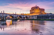 Amazing view of Castel Sant'Angelo at dusk in Rome, Italy.