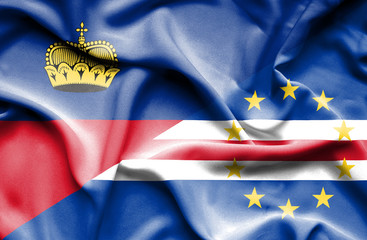 Waving flag of Cape Verde and Lichtenstein