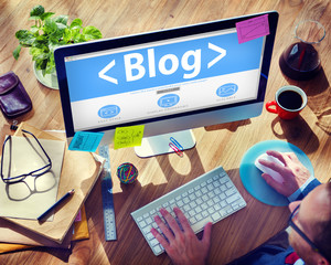 Wall Mural - Digital Online Social Media Blog Working Concept