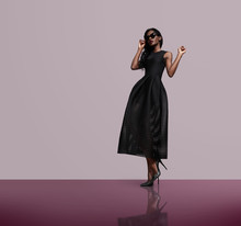 Fashion Model Wearing Black Dress And Sunglasses