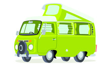 Caricatura Furgoneta T2 Microbus Camping Verde Vista Frontal Y Lateral