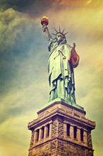 Close Up Of The Statue Of Liberty With Its Pedestal, New York City, Vintage Process
