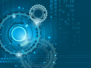 Wall Mural - abstract blue digital technology background with gears