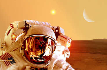 Wall Mural - astronaut spaceman helmet space planet mars apocalypse moon. elements of this image furnished by nas