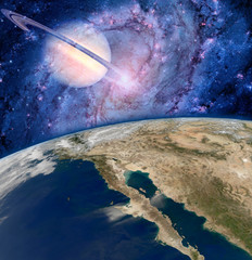 Wall Mural - earth planet saturn surreal astrology creation big bang. elements of this image furnished by nasa.