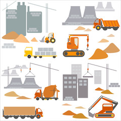 Transport and construction, construction site, vector illustrati