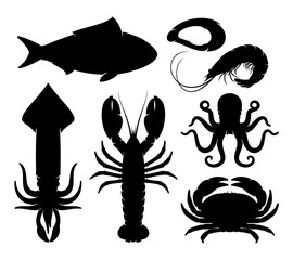 Wall Mural - Seafood Silhouettes Isolated on White