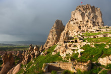 Fortress On The Rock In The Town Of Uchisar In Cappadocia, Turkey