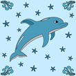 Dolphin, sea, starfish illustration