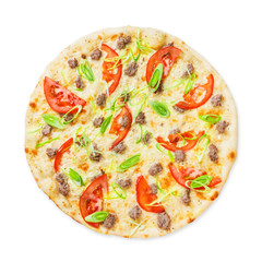 Delicious seafood pizza with tomatoes