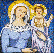 Religious Mosaic Of Virgin Mary Holding Jesus Christ
