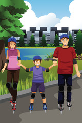 Wall Mural - Family Rollerblading in a Park