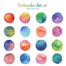 Watercolor Colored Random Dots Set