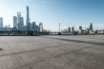panoramic skyline of shanghai with empty street floor