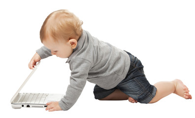 Fototapete - baby with pc