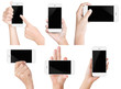 © blackzheep - hand hold white modern smart phone show screen display isolated