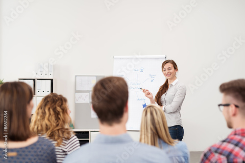 Junge frau hält einen Vortrag über Existenzgründung vor studenten Poster Mural XXL