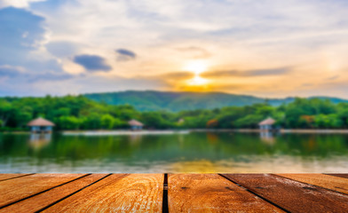 Wall Mural - blur image of mountain and sunset sky in background .