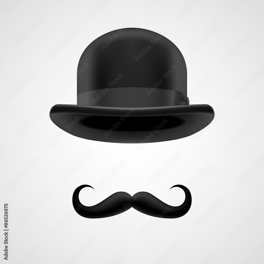 rich gentleman with moustaches and bowler hat - obrazy, fototapety, plakaty 