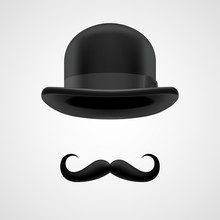 Rich Gentleman With Moustaches And Bowler Hat