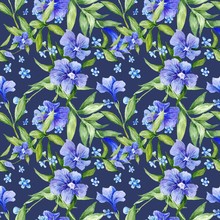 Tileable Floral Texture On Blue Background