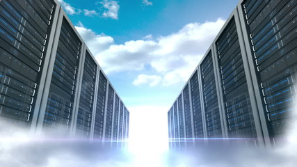 Aufkleber - Server tower on cloudy sky background 