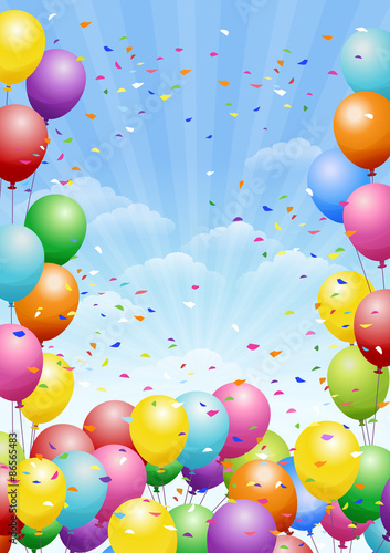 風船 背景 お祝いやお祭り向け背景素材 Festival Background With Balloons And Confetti Stock Vector Adobe Stock
