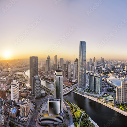 Naklejka na drzwi Modern skyline at sunset