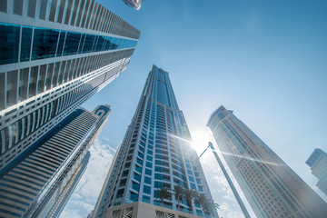 Tall Dubai Marina skyscrapers in UAE